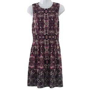 Vince Camuto Floral Dress Purple SZ 4 Pockets Pleat Sleeveless Fit Flare Career